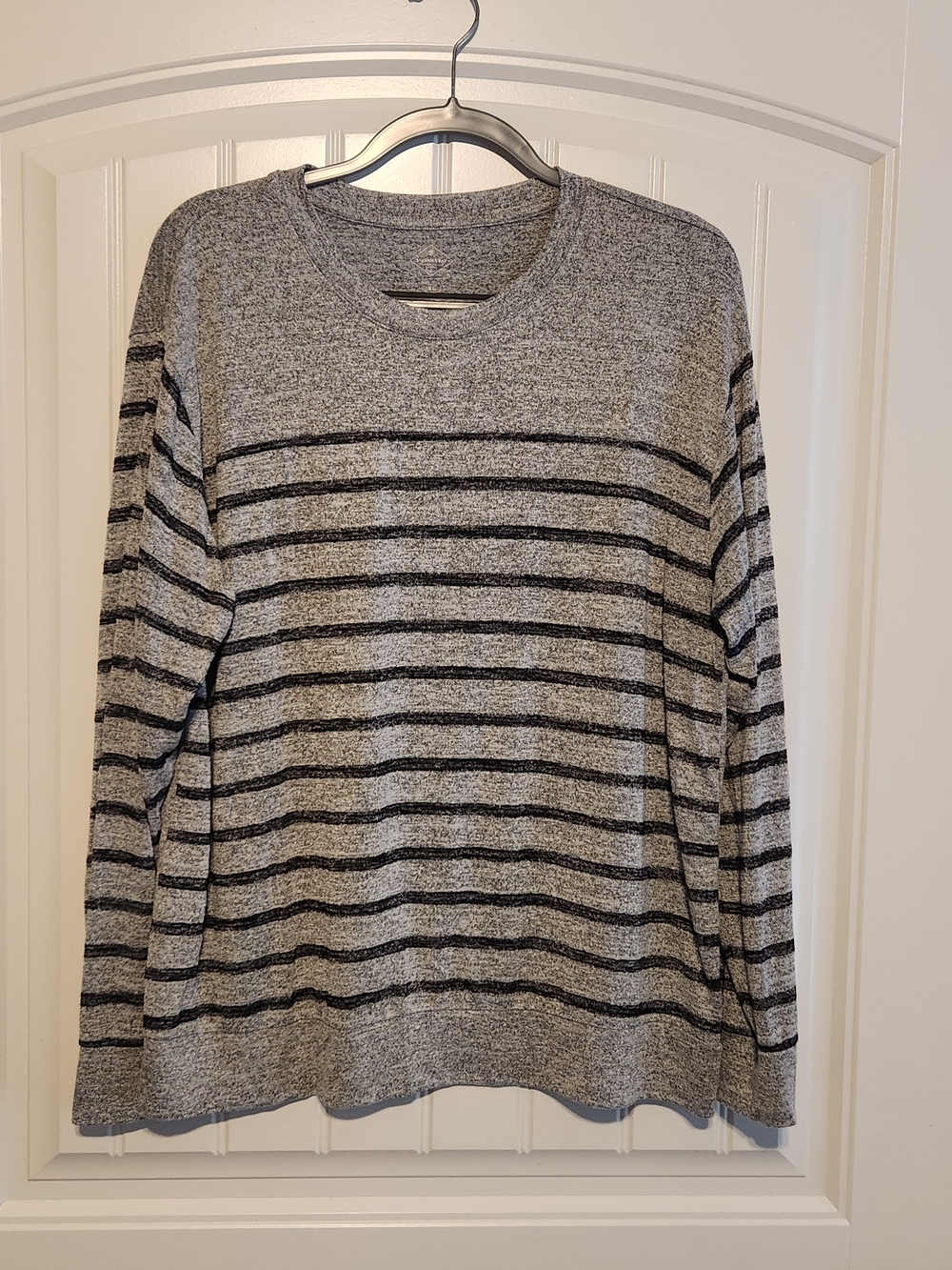 St. John's Bay Gray and Black Striped Crewneck Sweater